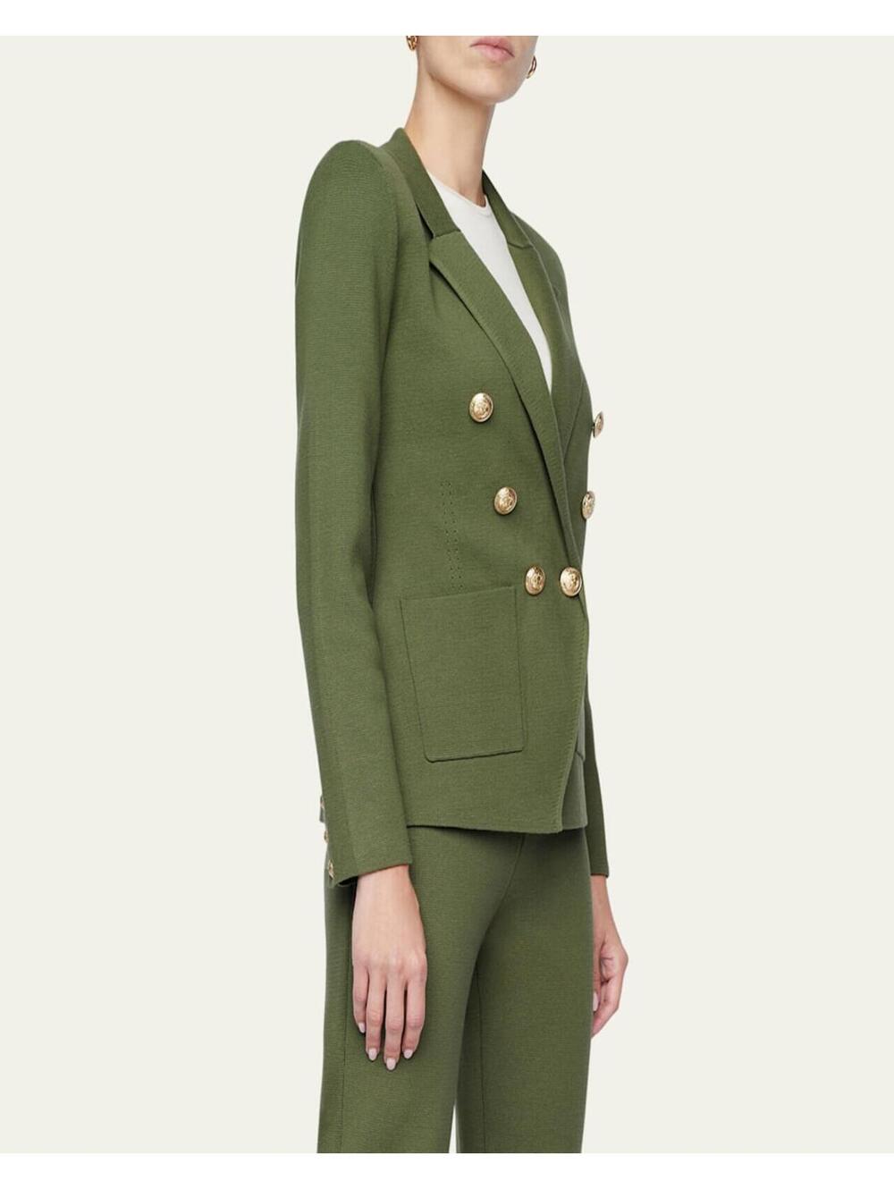 L'Agence Kenzie Double Breasted Knit Blazer Olive Green Size S